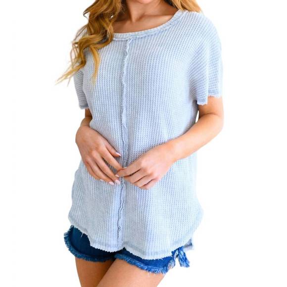 NEW ZENANA a wink and a smile waffle knit top in light grey - Picture 1 of 8